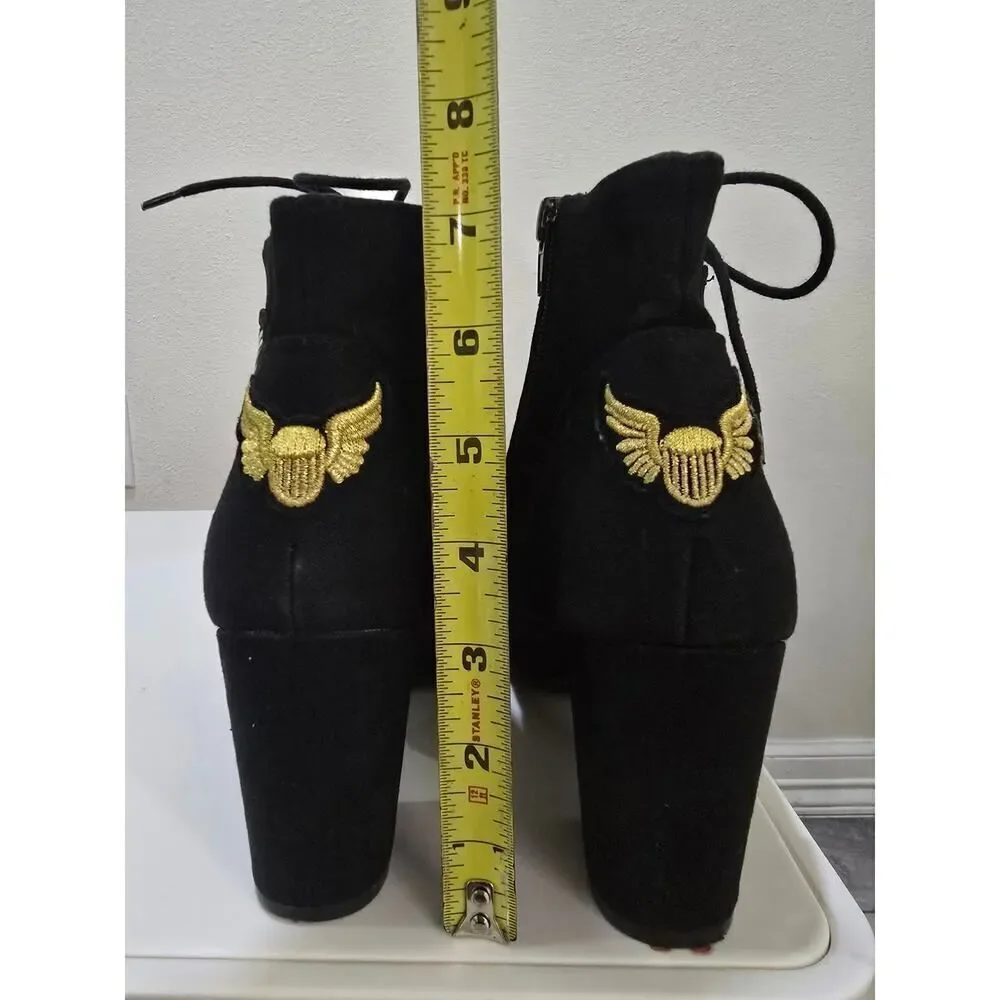 Black Ankle Boots Lace Up Block Heel Star Patch Size 8.5 Women Airforce Grunge - Picture 6 of 8